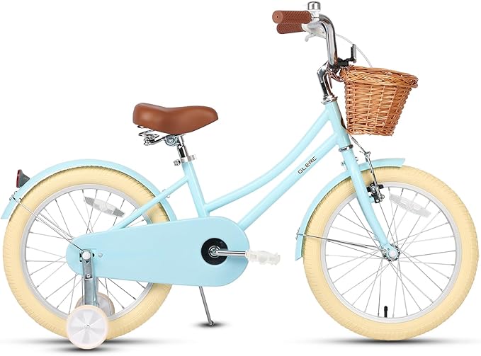 Glerc Little Molly 12-20 Inch Kids Retro Cruiser Bike for 2-13 Year Old with Wicker Basket & Training Wheels/Kickstand, Multiple Colors