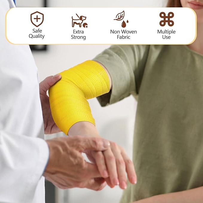 Treela 64 Pack 1" x 5 Yards Self Adhesive Cohesive Bandage Wraps, Elastic Breathable Athletic Tape, Flexible Self Adherent Bandage Rolls for Wrist, Ankle, Fingers, Sports & Pets (Multi Color)