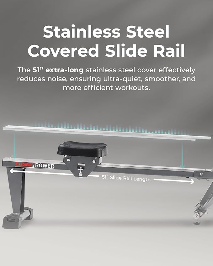 Sunny Health & Fitness Compact Full-Motion Rowing Machine w/Adjustable Resistance, Low-Impact Full-Body Workout Rower w/Long Slide Rail, Space-Saving Design, Optional Free SunnyFit App Connection