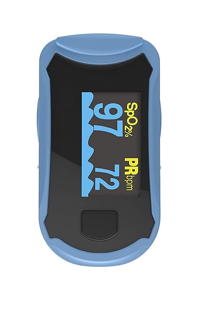 Concord Fingertip Deluxe OLED Pulse Oximeter with 6 way Reversible Display - Blood Oxygen Saturation Monitor with Carrying Case, Batteries and Lanyard - Easy to Use, Accurate SpO2 (Blue)