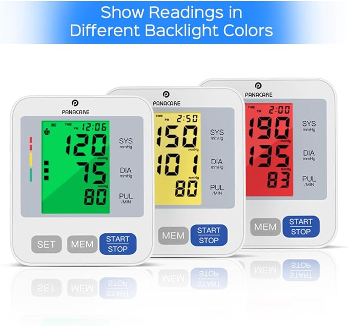 Blood Pressure Monitor Upper Arm Blood Pressure Machine for Home Use BP Cuff Kit, Large 3-Color 3.4'' Display with Backlight,Pulse Rate Detection Meter with Cuff 22-42cm/2×99 Sets Memory