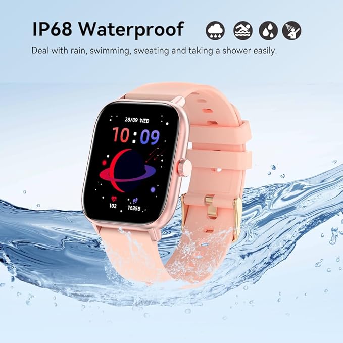 Bebinca Smart Watch for Women, 1.85" HD Fitness Tracker Compatible with iPhone & Android, 130+ Sports Modes, Heart Rate & Sleep Monitor, IP68 Waterproof Smartwatch (Pink)