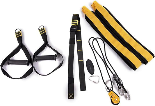 Suspension Training System with Dual Rubber Grips & Door Anchor – Adjustable Straps for Full Body Home Workout – Indoor Fitness Resistance Trainer Kit