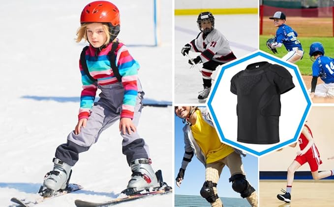 Youth Padded Compression Shirt Rib Protector for Football Protective Gear Baseball Padded Shirt Kid Child Boys