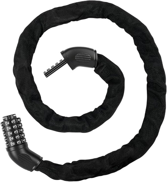 Bike Lock, 2.62/3.28/4ft Long Heavy Duty Anti Theft Bike Chain Lock, 5 Digit Combination High Security Resettable Keyless Bicycle Locks for Bike, Motorcycle, Scooter, Gate, 6mm Thick, Black