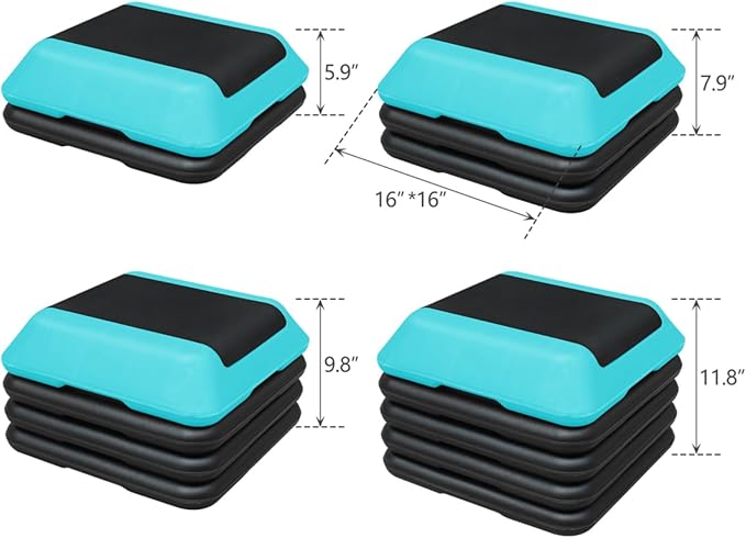 Height-Adjustable Step Aerobics Platform Fitness Equipment Stepper Trainer Exercise Step Platform with 4 Riser