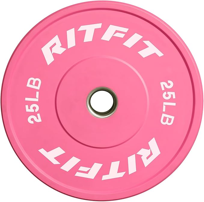 RITFIT Pink Weight Plates, 2 Inch Olympic Barbell Weight Plate, Bumper Plates With Steel Insert, Pink Weights for Gym and Home