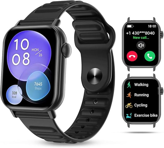 Smart Watch Sports Pedometer Fitness Tracker, Bluetooth Call Heart Rate/Blood Oxygen/Sleep Monitor, 100 Sports Modes Waterproof for iOS Android Men's Women's Smart Watch (Black)
