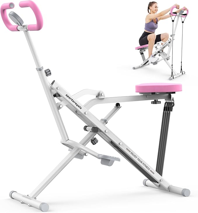 Sportsroyals Squat Machine for Home,Ride & Rowing Machine for Glutes Butt Thighs,Ab Back/Leg Press,Foldable & Easy Setup Exercise Equipment w/Adjustable Resistance,350lbs Capacity