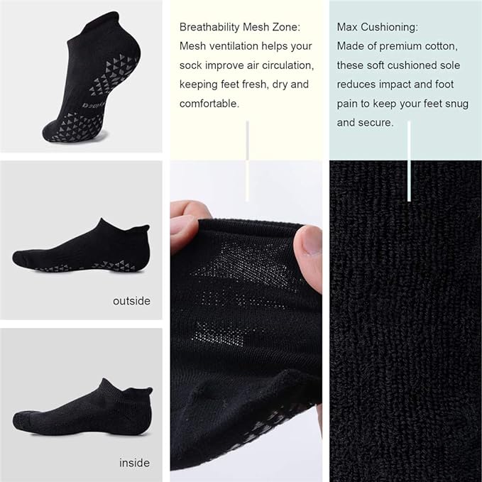 Hylaea Unisex Non Slip Socks with Grip for Yoga, Hospital, Pilates, Barre | Ankle, Cushioned