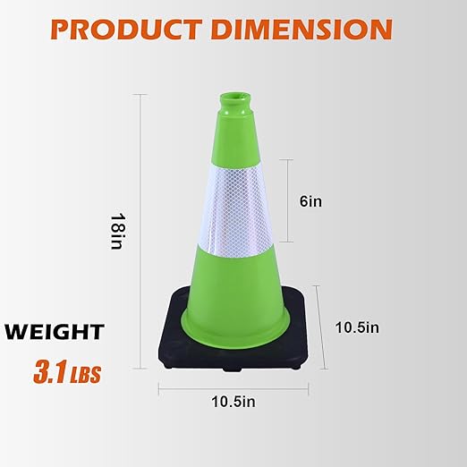 4 Pack 18" Green Traffic Safety Cones – High-Visibility PVC Cones with Weighted Black Base for Construction, Parking, and Crowd Control (18 inch -4 Pack)