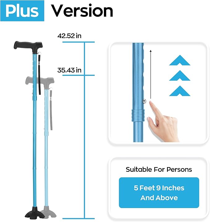 Tall Men's Walking Cane 42.52 Inches. Extra Tall Walking Cane Easy to Travel is Suit for Tall Men Over 5 Feet 9 Inches (Blue)