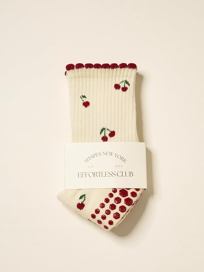 Crew Half Calf Grip Socks, Cutest Fruits Pilates Socks, Ruffle socks, Non-Slip, Barre Yoga Fitness