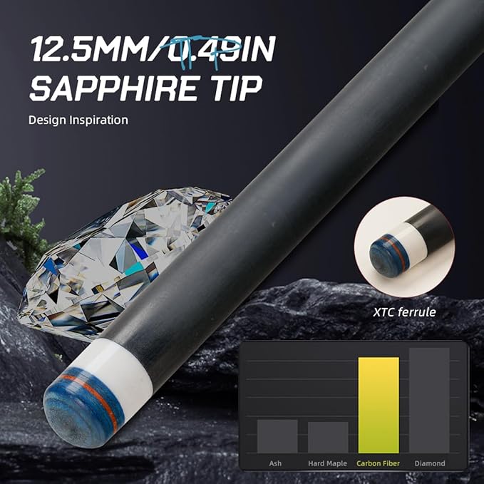 CRICAL Carbon Fiber Pool Cue Stick 58" Billiard Cue Sticks Professional Low Deflection Pool Sticks with 3/8 * 8 Pin Joint and 12.5mm Tip