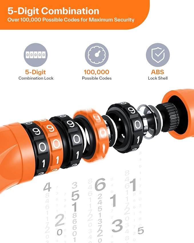 Sportneer Bike Lock: 5 Digit Combination High Security Anti Theft Bike Chain Lock - 3.2/3.6/4ft Heavy Duty Keyless Bicycle Lock for Bike, Motorcycle, Scooter, Door & Gate - 4/6mm Thick, Easy to Use