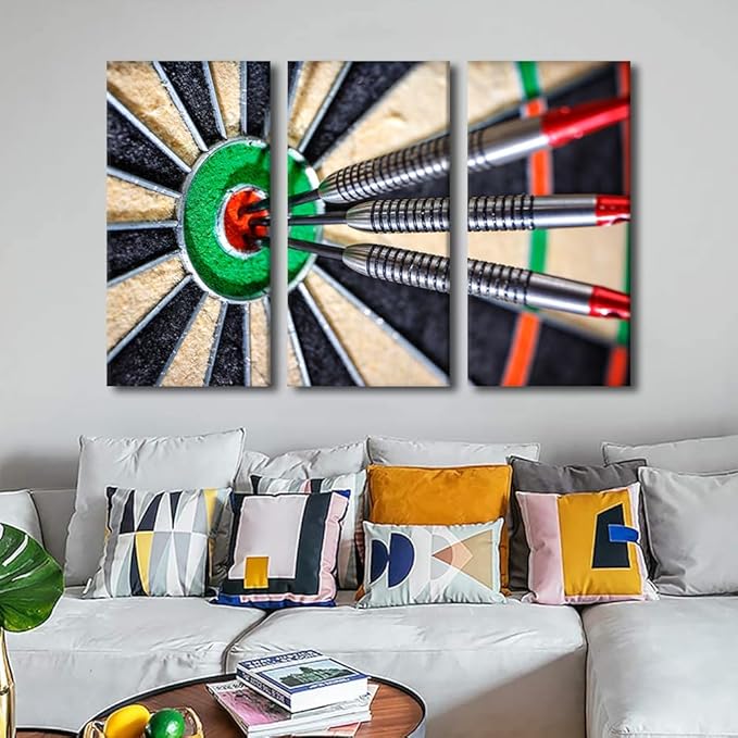 Canvas Wall Art Darts Hit the Bull's Eye Motivational Wall Art for Living Room Office Pictures Rustic Decoration for Bedroom Modern Home Decor Bathroom Decorations Framed Ready to Hang, 40"Wx60"H