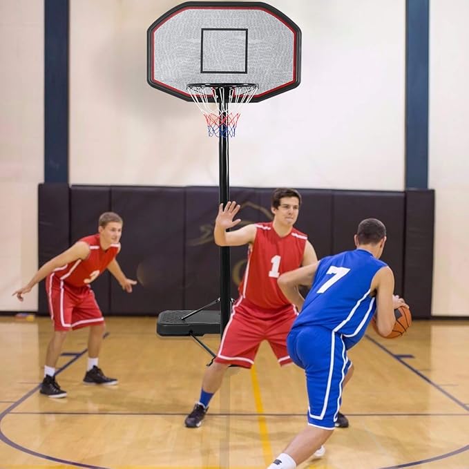 GYMAX Portable Basketball Hoop, 6.5-10FT Height Adjustable Basketball System with Wheels & 43" Backboard for Youth Kids Family Indoor/Outdoor