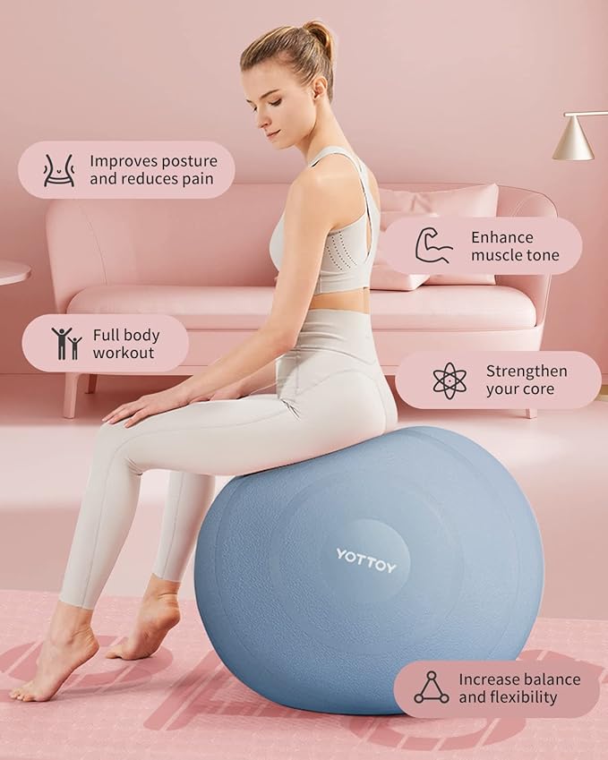 YOTTOY Anti-Burst Exercise Ball for Working Out, Yoga & Pregnancy, Extra Thick Workout Ball for Physical Therapy & Fitness