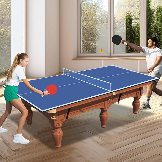 7/8/9ft Mid-Size Ping Pong Conversion Top with Net Set for Billiard and Pool Tables - Regulation Top Converts Billiards into Ping Pong Table Blue/Green/Black