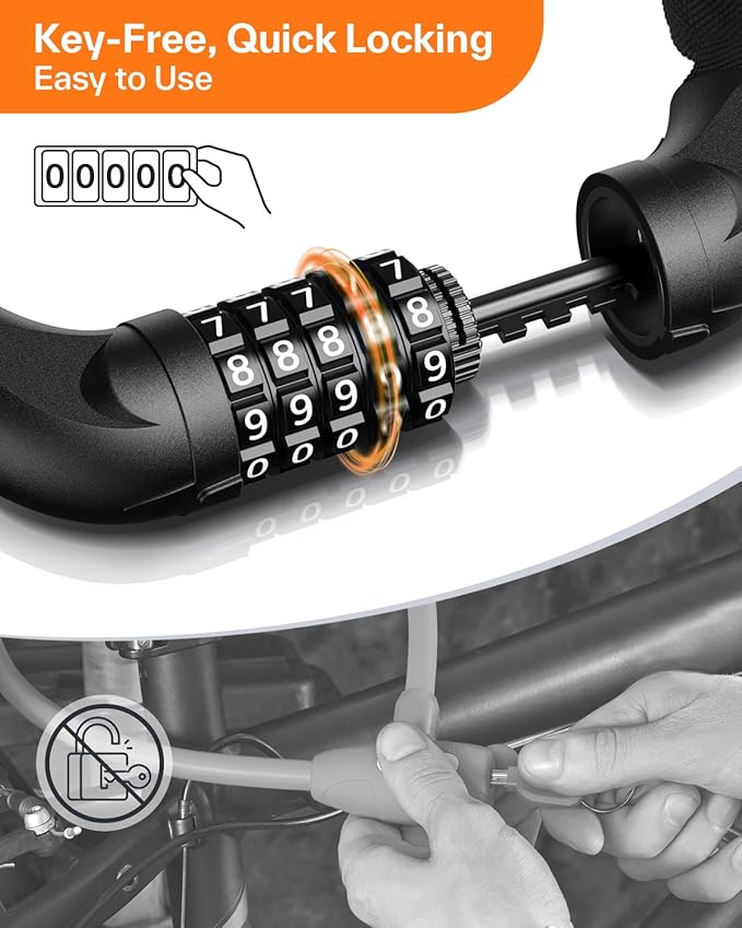 Sportneer Bike Lock: 5 Digit Combination High Security Anti Theft Bike Chain Lock - 3.2/3.6/4ft Heavy Duty Keyless Bicycle Lock for Bike, Motorcycle, Scooter, Door & Gate - 4/6mm Thick, Easy to Use