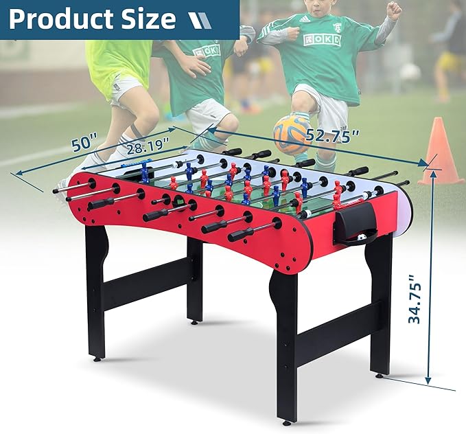 Foosball Table, 52.75'' Home Arcade Table Soccer with 4 Balls and Manual Scorer, Competition Foosball Table Set for Family Game Room, Adult Rrec Room, Basements or Bar
