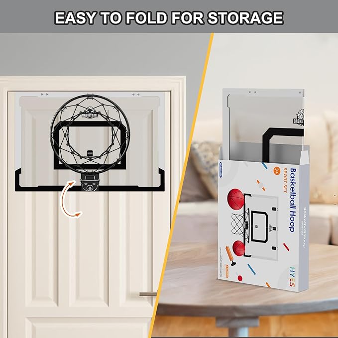 24" x 16" Large Basketball Hoop Indoor for Adults, Over The Door Basketball Hoop with Sturdy Backboard, Big Basketball Toys Gifts Ideas for Man Kids Teens Boys Girls, Black