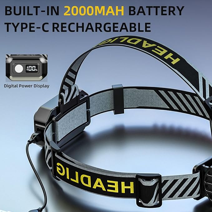 Headlamp Rechargeable, 8 LED Head Lamp, 360° Double Sided Rotating Head Flashlight, Super Bright Outdoor Waterproof Headlight for Camping, Fishing, Hunting, Running, Repairing, Hiking