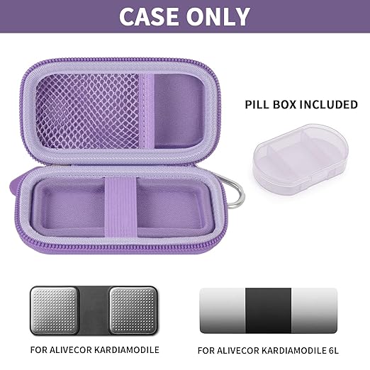 Heart Rate Monitor Case for AliveCor for KardiaMobile 6L / 6L Max 1L Personal EKG Monitor Storage Holder Fits for Cardiac Mobile Portable Heart Rate Monitor Bag Organizer (Pill Box Included) Purple