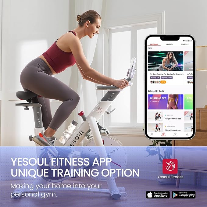 Yesoul Black Exercise Bike for Home,Smart White Cycling Bike Magnetic Stationary Bike, Low Noise Indoor Cycling Bike for Home Gym Electric Stationary Bike with Tablet Mount & Comfortable Seat Cushion for Women Apartment Workout Bike for Fitness