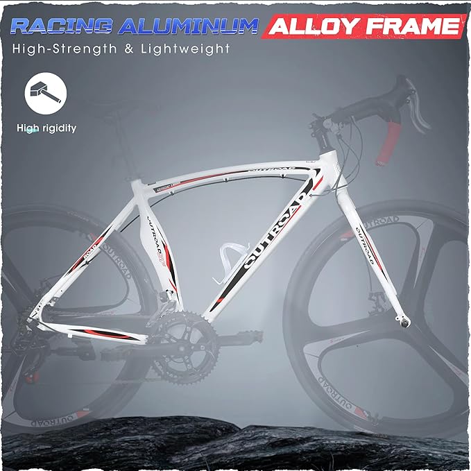 Road Bike 14-21Speed 700C Wheel with Light Aluminum Alloy Frame Commuter Bicycle with Dual Disc/V Brakes for Women and Men Black,White,Blue,Red