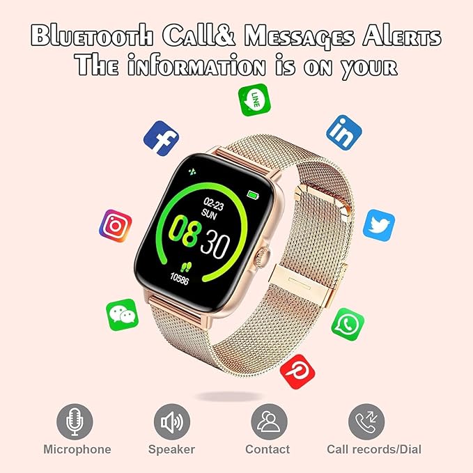 Smart Watch for Men Women (Answer/Make Call) - 1.9" Full Touch Screen Smartwatch iOS Android Compatible, Fitness Tracker Watch with Heart Rate Sleep Monitor, BP, SpO2, Step Counter (Steel Gold)