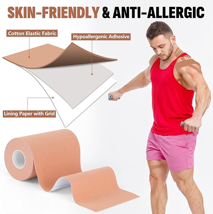 3 Rolls Kinesiology Tape, 4 inch x 14.8 Feet Waterproof Athletic Tape, Uncut Kinetic Tape, Elastic Muscle Tape, Sports Tape, Knee Tape for Exercise and Daily Use - Skin Color