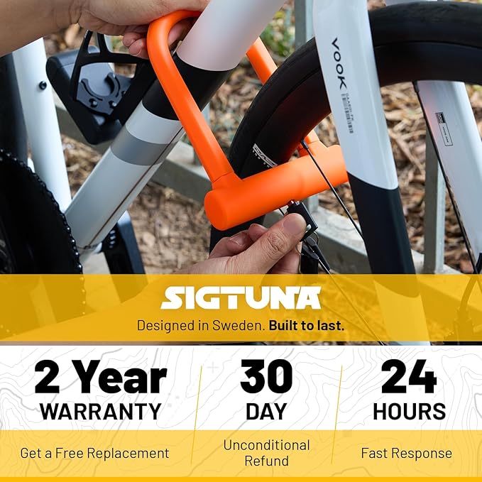 Sigtuna Compact U-Lock | Lightweight Silicone Coated Bike U-Lock (Orange) for Bicycle, E-Bike, Scooter, Motorcycle, Outdoor Equipments