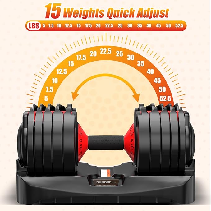 25/52.5/55LBS Adjustable Dumbbells Set with Anti-Slip Handle, Fast Adjust Weight Dumbbells Set with Dual Safety Locking System, Versatile Weights Set for Women & Men Full Body Workout Fitness, Compact Size Space Saving for home gym