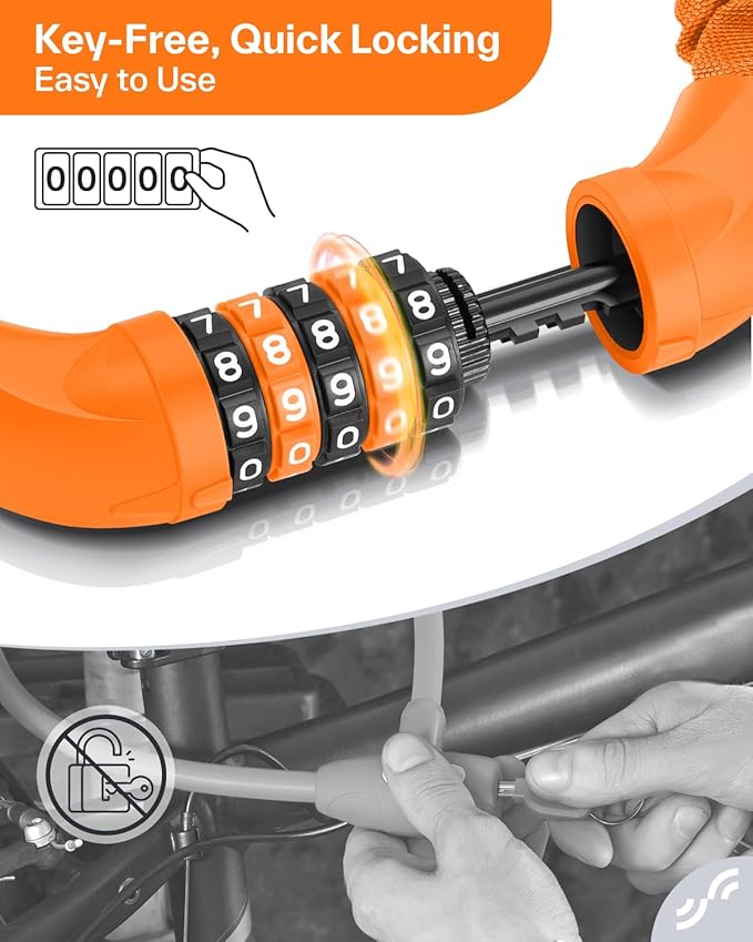 Sportneer Bike Lock: 5 Digit Combination High Security Anti Theft Bike Chain Lock - 3.2/3.6/4ft Heavy Duty Keyless Bicycle Lock for Bike, Motorcycle, Scooter, Door & Gate - 4/6mm Thick, Easy to Use