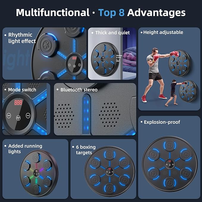 Second Generation Music Boxing Machine with Boxing Gloves, Boxing Machine Wall Mounted Music, Smart Bluetooth Music Boxing Trainer with Gloves, Music Boxing Machine for Adults, Home, Indoor and Gym