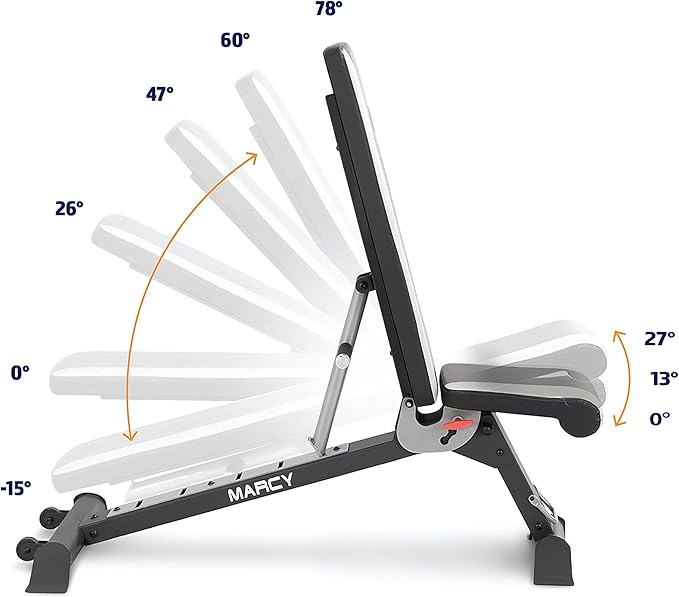 Marcy Foldable Adjustable Utility Weight Bench, Strength Training Home Gym for Full Body Workout