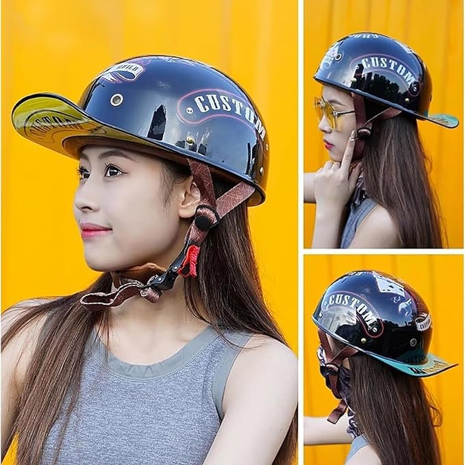 Vintage Baseball Cap Open Face Motorcycle Helmet - DOT Approve,GermanStyle Half Helmet for Adults, Ideal for Cruiser, Scooter & Moped, Unisex Design