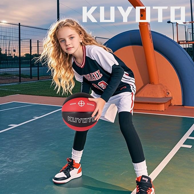 KUYOTQ Kids Toddler Youth Adult Size 3/4/5/6/7 Basketball 22/25.5/27.5/28.5/29.5" Thickened Rubber or Faux Leather Basketball for Boys Girls (Deflated)