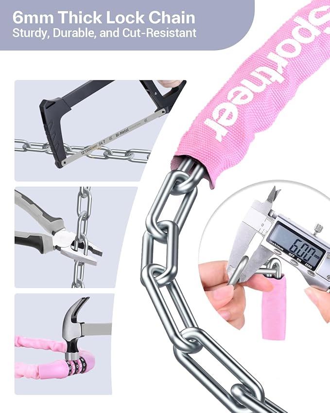 Sportneer Bike Lock: 5 Digit Combination High Security Anti Theft Bike Chain Lock - 3.2/3.6/4ft Heavy Duty Keyless Bicycle Lock for Bike, Motorcycle, Scooter, Door & Gate - 4/6mm Thick, Easy to Use