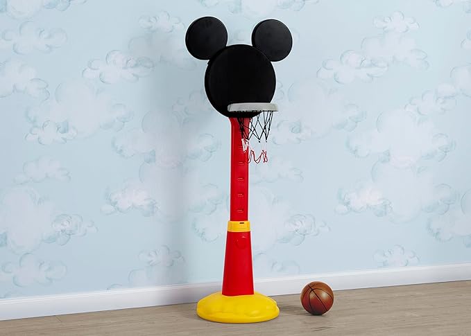 Delta Children Disney Mickey Mouse Plastic Basketball Set - Includes Basketball Hoop, 1 Basketball and Ball Pump, Red/Black
