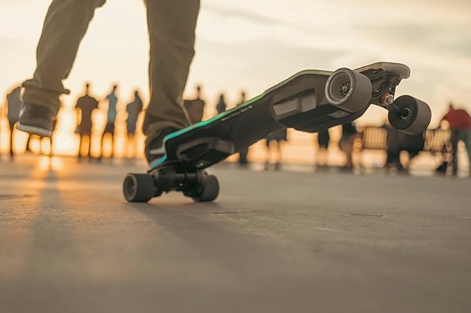 Exway Flex 2 Pro Electric Skateboard Longboard with Remote, Build in Light System, Top Speed of 31 Mph, 25miles Range, Elastic Composite Deck, Electric Longboard for Adults & Youths