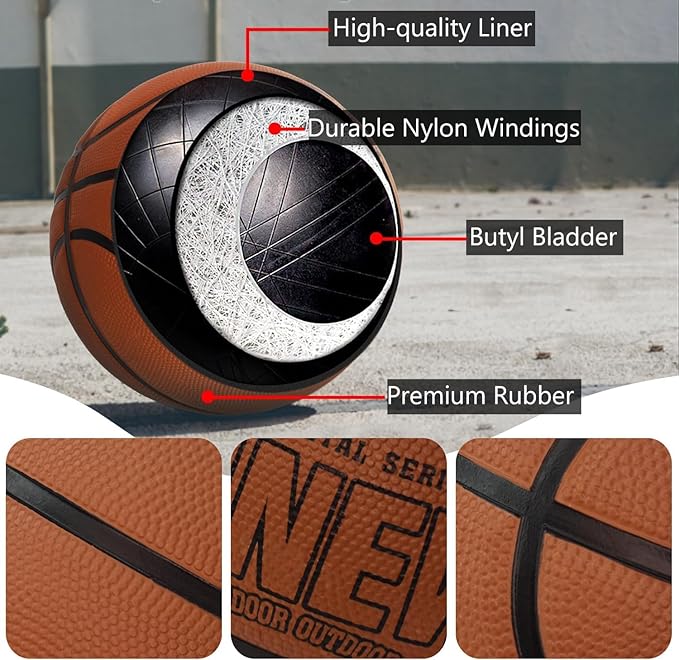 Senston 27.5‘’/29.5'' Basketball Outdoor Indoor Rubber Basketball Ball for Kids/Adult Official Size 5/7 Basket Ball with Pump
