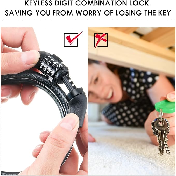 10 Pcs Bike Lock Cable with Combination, 4 Feet Coiled Preset Bike Lock High Security 4 Digit Bicycle Lock Anti Theft Bike Accessories Black Bike Cable Locks, 5/6 Inch Diameter