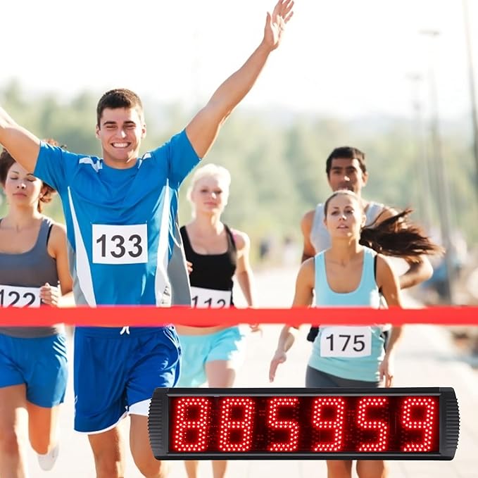 Portable 5 inch High 6 Digits LED Race Clock with for Running Events, Countdown/up Digital Race Timer, 12/24-Hour Clock,LED Stopwatch by Remote Control