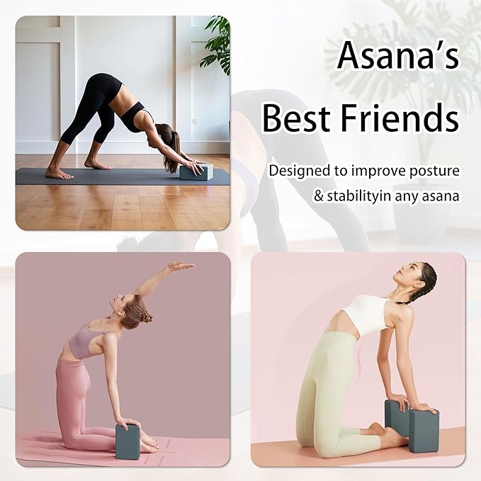 2 Yoga Blocks Supportive Accessories including 2 Knee Pads, 2 With Strap To Put Less Weight On Wrists, 1 Muscle Massage Roller, 2 Pair of Non-Slip Pilates Socks, 1 GYM Bag, Durable Versatile Yoga Brick Exercise Set of 10