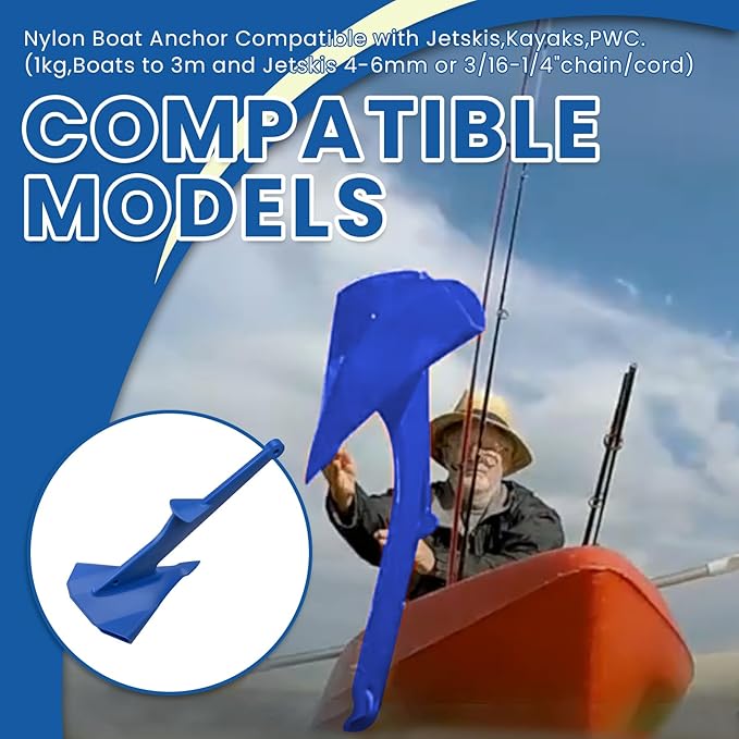 Nylon Boat Anchor Compatible with Jetskis Kayaks PWC,1Kg/2.2lb Nylon,Boats to 3m/10ft