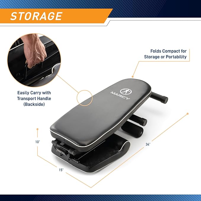 Marcy Foldable Adjustable Utility Weight Bench, Strength Training Home Gym for Full Body Workout