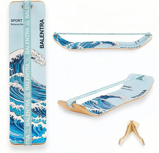 Slackline Balance Board Trainer for Kids & Adults – Pre-Assembled Wooden Board with Premium Stand, Core Strength & Flexibility Trainer for Home,Gym,Yoga,or Office Workouts