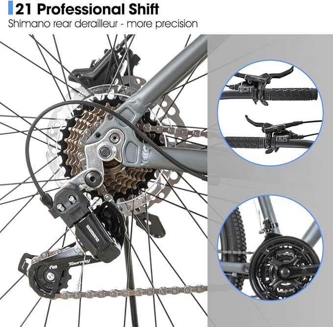 Hiland 27.5 inch Mountain Bike 21 Speeds, Lock-Out Suspension Fork, Aluminum 18 inch Frame Hydraulic Disc-Brake for Men Women Mens MTB Bicycle Adlut Bike